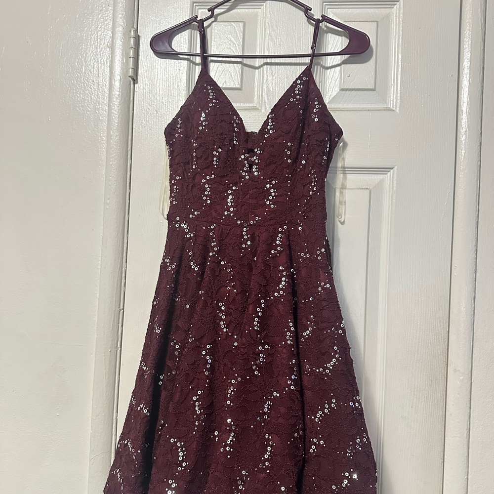 Macy's Red and Silver A-Line Prom Dress